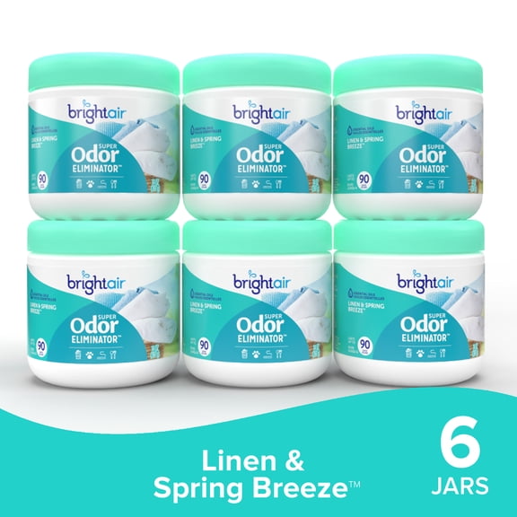 Bright Air Super Odor Eliminator Air Freshener, Linen & Spring Breeze, 14oz, Case of 6