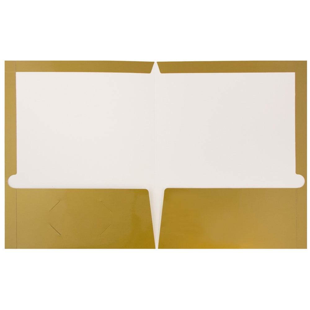 JAM Paper Laminated Two Pocket Glossy Folders, Gold, Bulk 50/Box