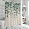 thumbnail image 5 of Polyester Fabric Teal Green Eucalyptus Leaves Shower Curtain, Spring Plants Country Beige Waterproof Bathtub Curtain Bathroom Decor Set with Hooks 36 x 72 Inches, 5 of 6