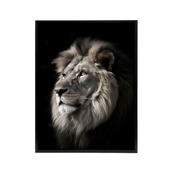 Strong Majestic Lion Head Photo Black Framed Canvas Wall Art Print 12X16"