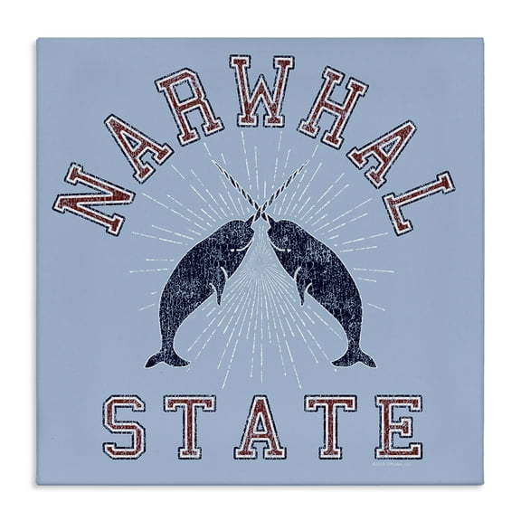 Stupell Industries Vintage Narwhal State Animals Painting Wrapped Canvas Art Print Wall Art, 17 x 17