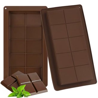 Ahorasky 1 Inch Deep Silicone Chocolate Bar Molds - 8-Cavity Square Molds With Scraper For DIY Candy, Brownies, Soap