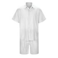 thumbnail image 4 of VBTAPA Mens Summer Beach Outfits 2 Piece Short Sleeve Button Down Shirts and Shorts Set Cotton Linen Lounge Sets Prime Sale White L, 4 of 7