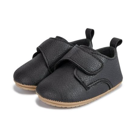 

Baywell Baby Boy Leather Shoes Baby First Walking Shoes Baby Soft Sole Crib Shoes for Boy Black 0-18M