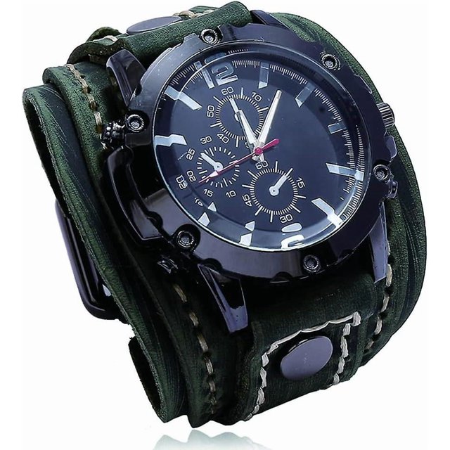 Men's Leather Watches, Engraved Quartz Watches, Steampunk Stitched Jewellery
