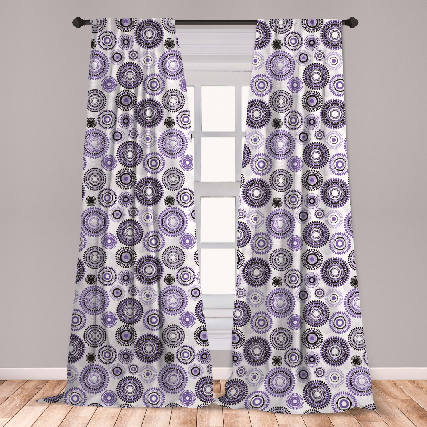 Purple And Black Curtains 2 Panels Set