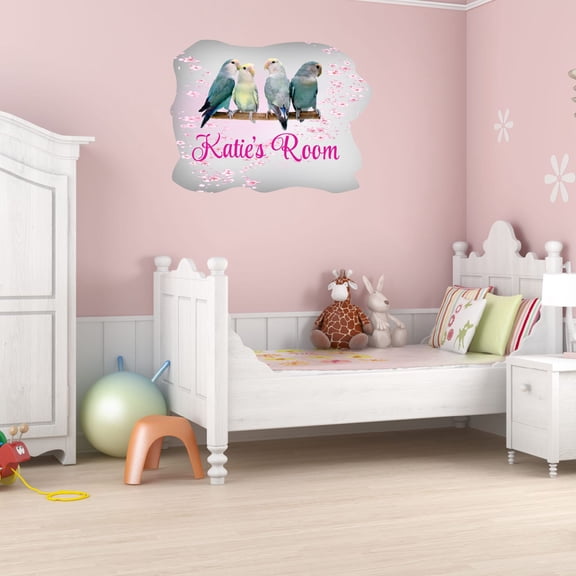 Personalized Watercolor Decal Bedroom Wall Decal for Children Customized Name Floral Purple Background Cute Custom Name - Size: 10 In x 8 In