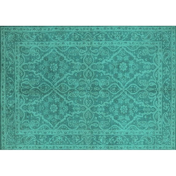 Ahgly Company Indoor Rectangle Oriental Turquoise Blue Industrial Area Rugs, 8' x 12'