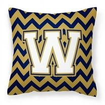 Letter W Chevron Navy Blue & Gold Fabric Decorative Pillow