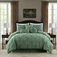 thumbnail image 5 of 7-Piece California King Pinch Pleat Pintuck Comforter Set, Bedding Set, Soft and Comfortable Quilt Set for Apartment, Bedroom, Home, Dorm, Machine Washable, Sage Green, 5 of 5