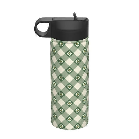 Goofa Daisy Plaid Green for Insulated Kettle 18oz Water Bottle Insulated Tumbler with Handle & Flip Straw - Fits in Cup Holder, Leak Resistant Tumbler
