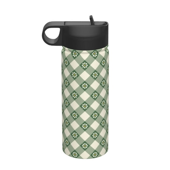 Goofa Daisy Plaid Green for Insulated Kettle 18oz Water Bottle Insulated Tumbler with Handle & Flip Straw - Fits in Cup Holder, Leak Resistant Tumbler