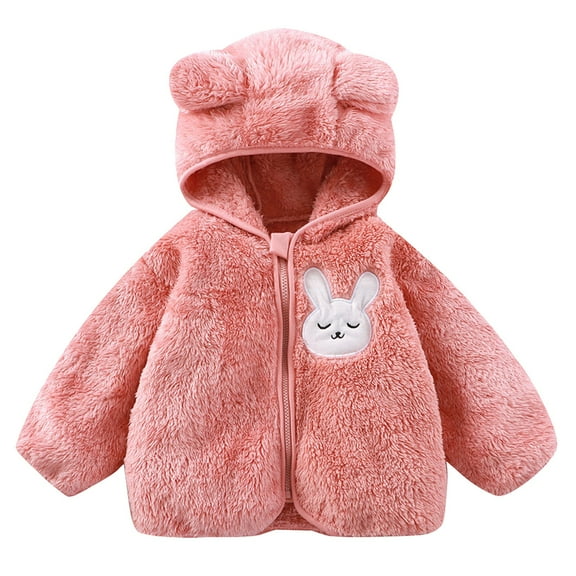 Povozer Toddler Girls Fleece Jacket Kids Winter Cute Teddy Coat Zip up Hoodie(Pink,2-3Y)