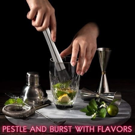 

Stainless Steel Cocktail Muddler and Mixing Spoon Home Bar Tool Set - Create Delicious Mojitos and Other Fruit Based Drinks