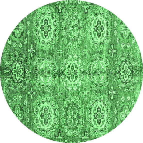 Ahgly Company Indoor Round Abstract Emerald Green Modern Area Rugs, 7' Round