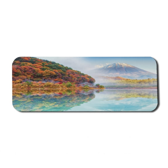 Mountain Computer Mouse Pad, Autumn Time Photo of Mountain Hill and Surroundings Forest Region Foggy Climate, Rectangle Non-Slip Rubber Mousepad Large, 31" x 12" Gaming Size, Multicolor, by Ambesonne