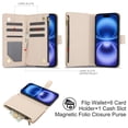 thumbnail image 2 of Phone Case for Apple iPhone 16, Premium iPhone 16 Case with Wallet, Card Holder, Coin Zipper Pocket Shockproof Flip Cover Stand with Wrist Strap & Detachable Shoulder Strap,Apricot, 2 of 8