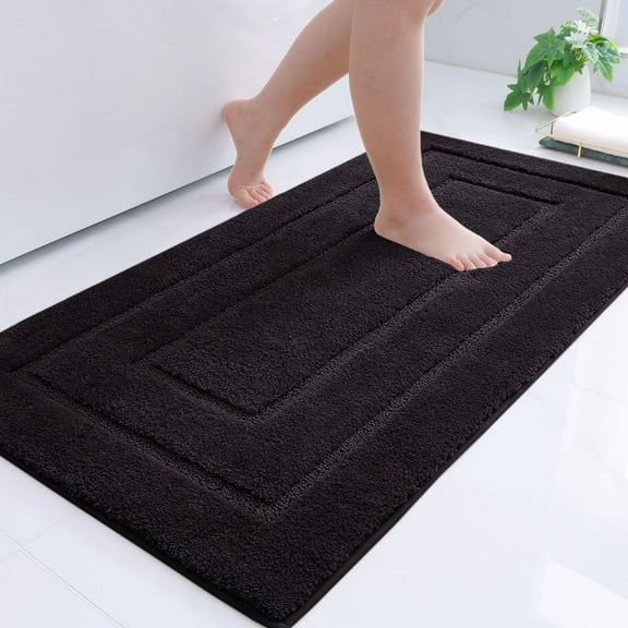 Smiry Microfiber Bathroom Rugs, 24"x47" Soft and Absorbent Bath Rugs, Non-Slip Machine Wash bath mats, Black