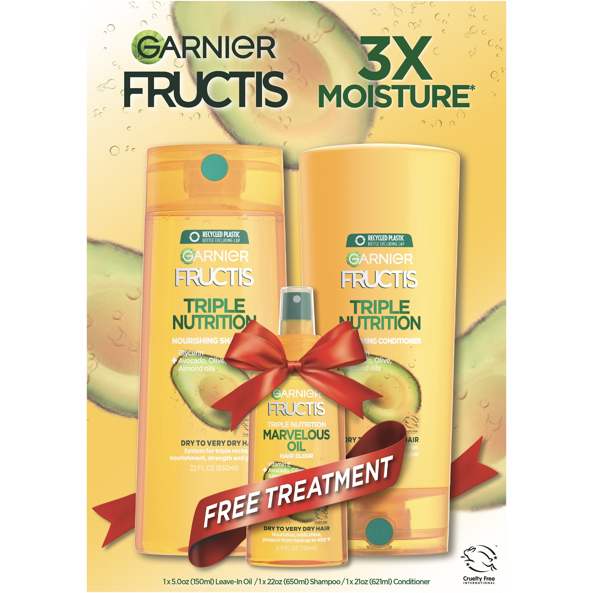 ($17 Value) Garnier Fructis Triple Nutrition Shampoo, Conditioner and Treatment Set, 1 Kit