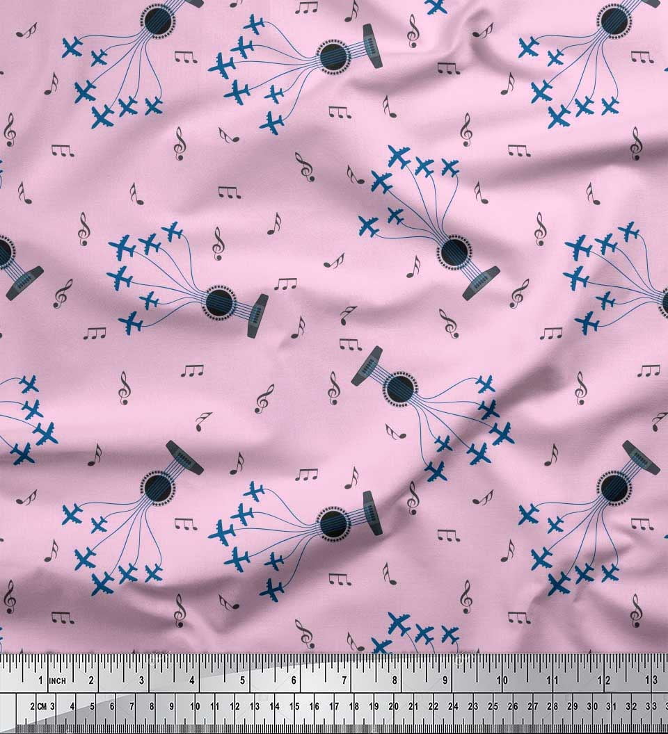Otton A Instrument Soimoi Cotton Poplin Fabric Airplane,Guitar Wire & Notes Musical ...