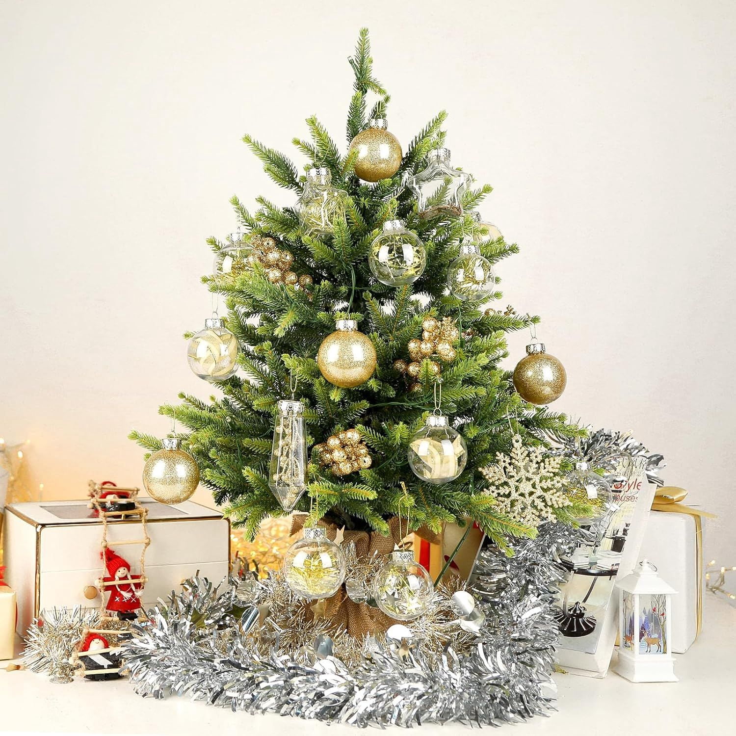 86PCS Christmas Tree Ornaments Clear Set, Shatterproof and Clear Plastic Baubles for Xmas Tree Decor, Holiday Wedding Party Decoration, Champagne