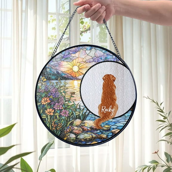 Custom Pet Memorial Suncatcher Stained-Glass-Style Acrylic Window Hanging Personalized Pet Keepsake Dog Loss, Rainbow Bridge, Remembrance Gift