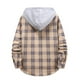 thumbnail image 4 of Camisas De Vestir Para Hombre Camisa de manga larga con cuello encapuchado y estampado a cuadros informal de otoño e invierno para hombre (Khaki, XXL), 4 of 7