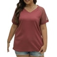 thumbnail image 4 of Mengpipi Plus Size Tops for Women Waffle Knit Lace Short Sleeve Blouse Casual Loose Summer T Shirts Red 1X-4X, 4 of 6