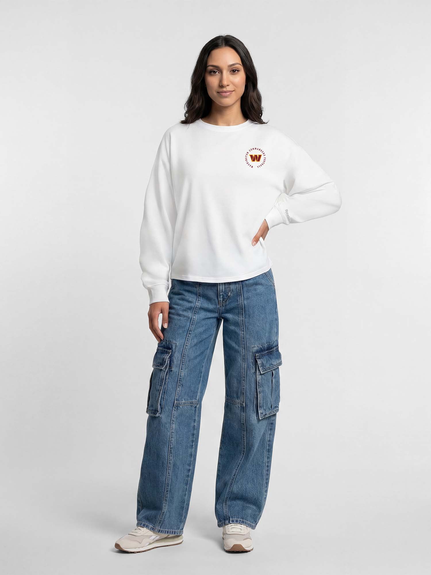 Washington Commanders Reebok Womens White Heavyweight Cotton Long Sleeve Pullover