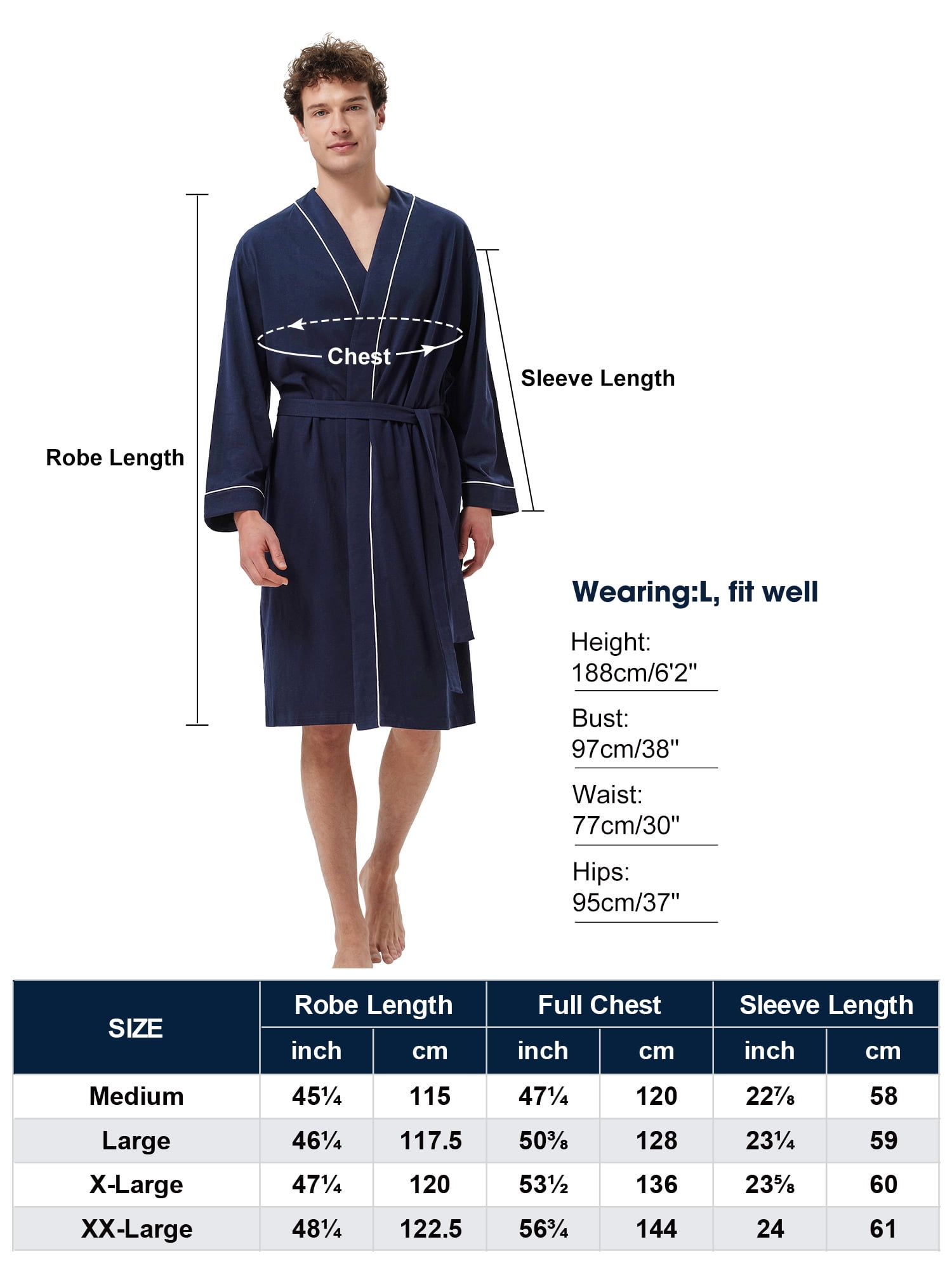 M-XXL SIORO Men's Cotton Robe Lightweight Soft Kimono Knee Length Bathrobes for Spa and House 