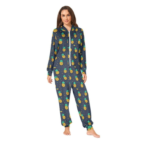 Pineapple Pattern Adult onesie Pajamas, Crystal Velvet Ultra Soft Warm Jumpsuit for Men and Women