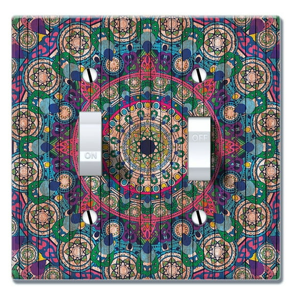 WIRESTER 2-Gang Toggle Wall Plate/Switch Plate Cover, Bohemian Blue Mandala Wood Look