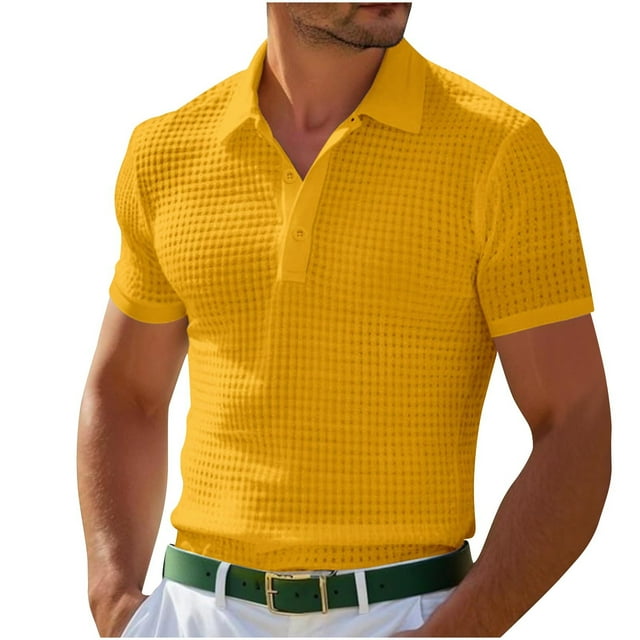 cfhntfmh V Neck Shirts for Men Slim Short Sleeve Muscle Golf T-Shirts Summer Knitted Collared Soft Buttons down Tees