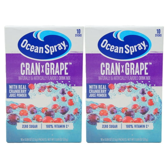 Ocean Spray On-The-Go Powdered Drink Mix, Cranberry Grape, Zero Sugar, 10 Count (2 Pack)