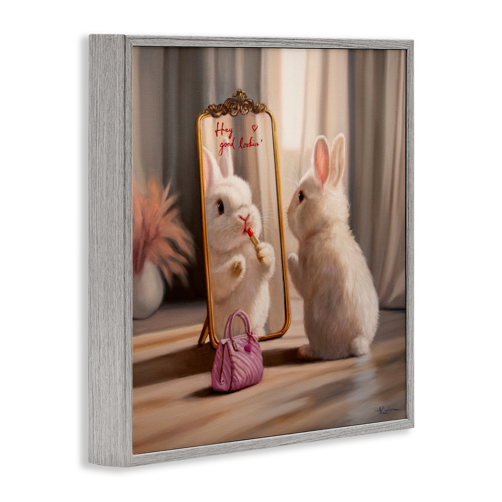 Stupell Industries Final Touch Makeup Bunny Gray Framed Giclee Art, design by Lucia Heffernan