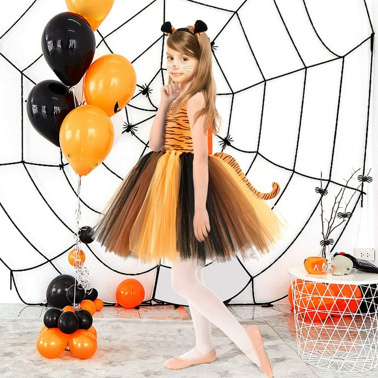 Little Girl Tiger Costume Dress - Orange Halloween Outfit With Boot & Skirt Set