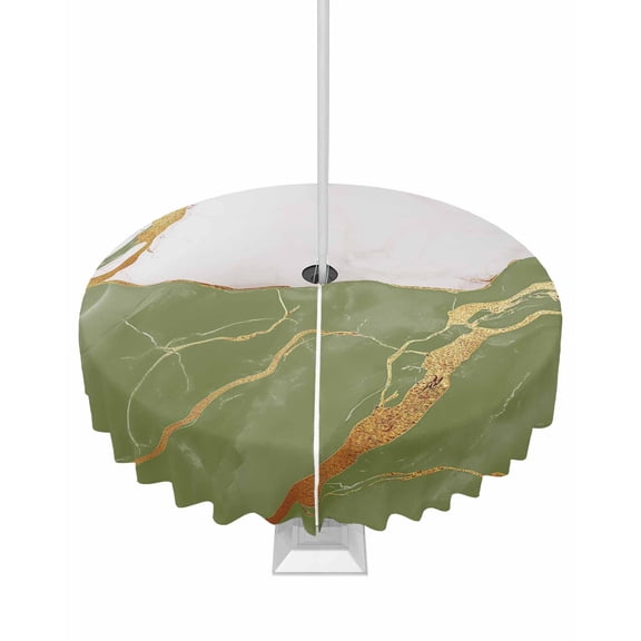 Fsddascl Sage Green Marble Outdoor Tablecloth - 54 Inch Round Dining Table Cover, Modern Ink Painting Art Abstract Waterproof Outdoor Table Cloth with Umbrella Hole & Zipper for Picnic/Patio/Party