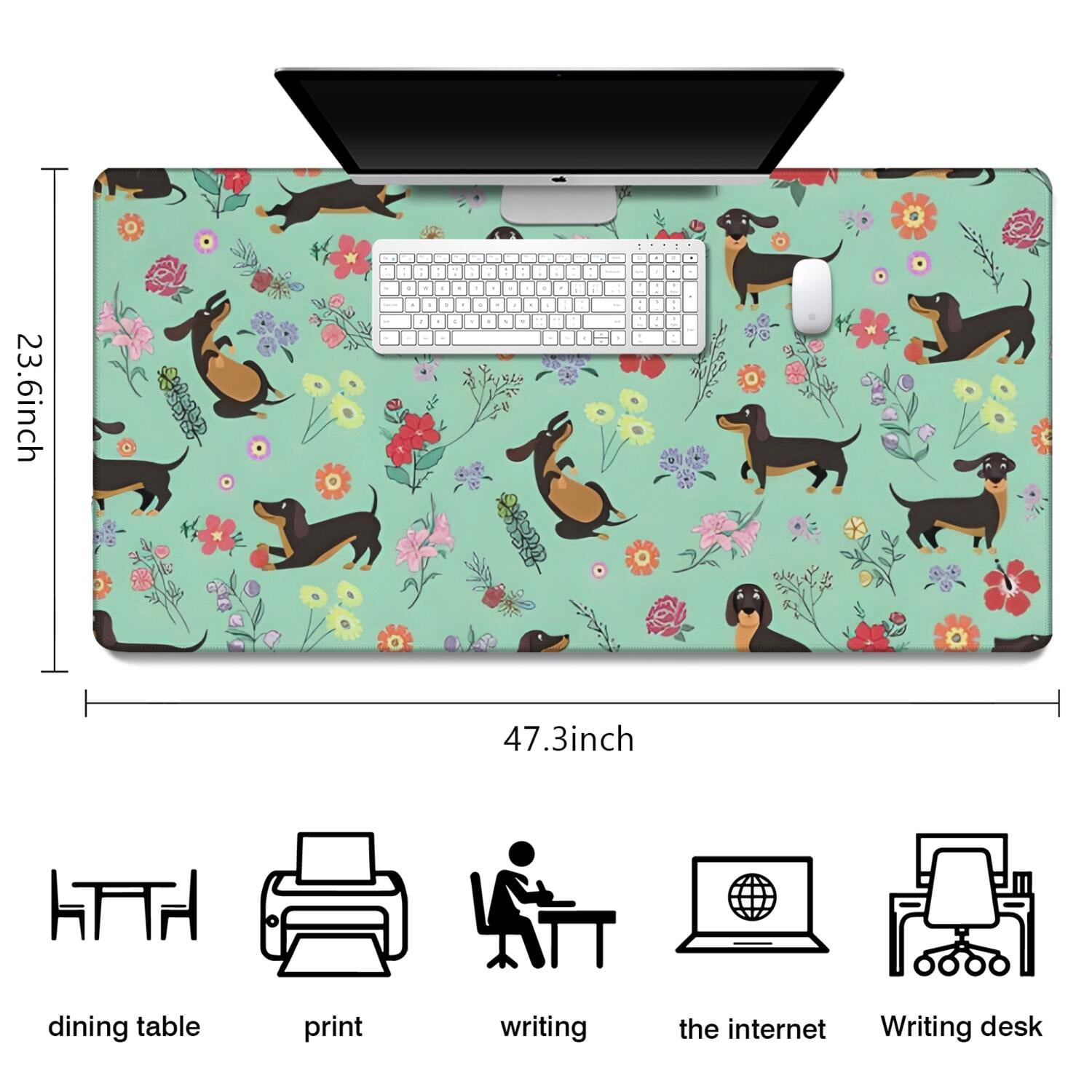 Long Mouse Pads for Desk,Dachshunds and Pioneer Flower Desk Mats on Top Of Desks, Desk Mouse Pad Extra Large with 3mm Non-Slip Base and Stitched Edge for Gaming,Office,Work,Home 47.3"x23.6"