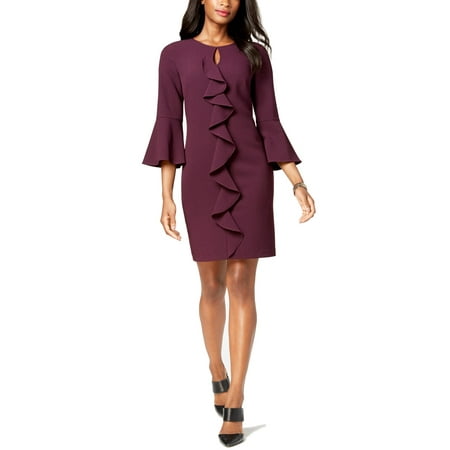 Womens Sheath Dress Petite Flutter Sleeve 14P