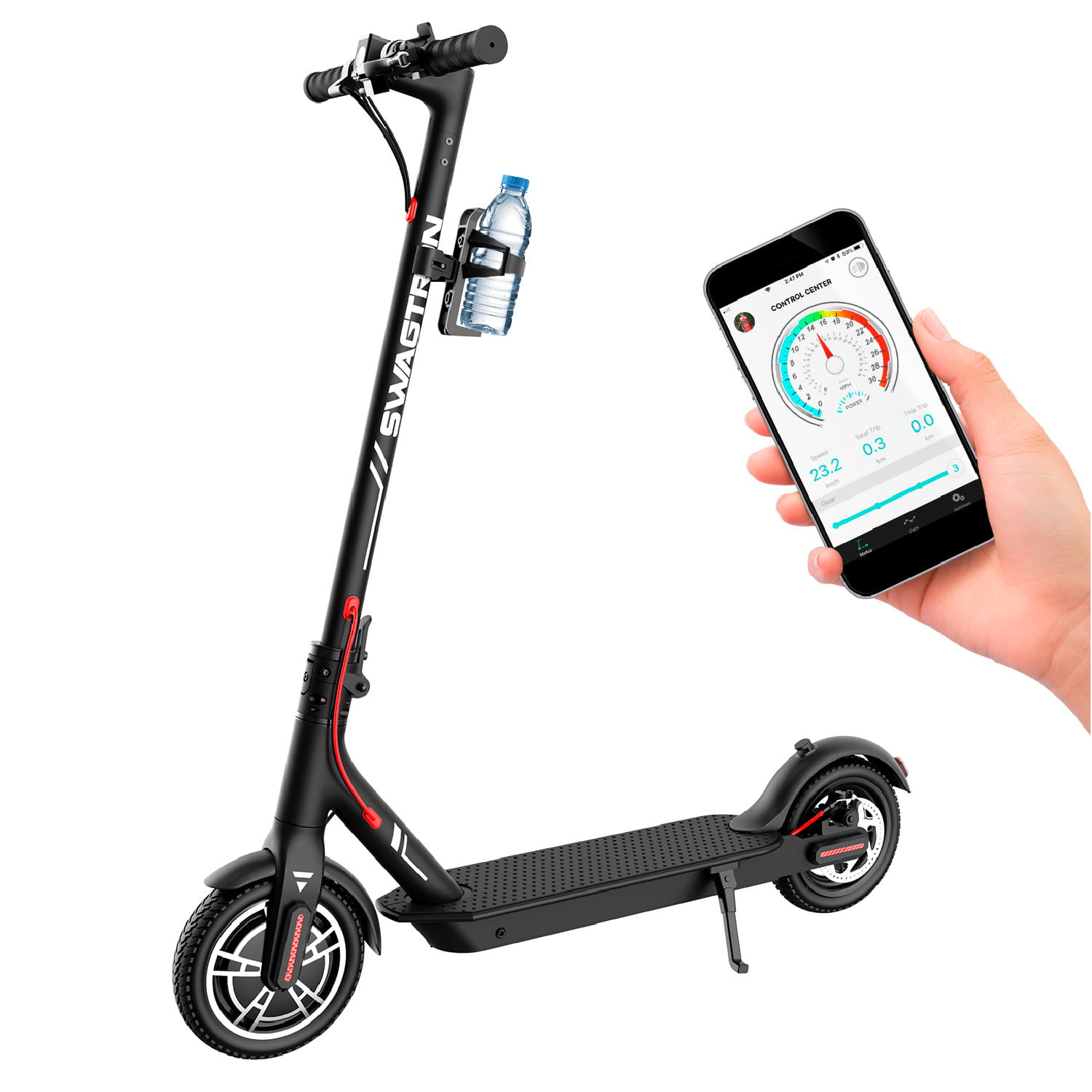 Swagtron Adult Electric Scooter Swagger 5 Boost , 320 Lb Weight limit,   Inch No-flat Tires, 300W Motor, Folding, 18 Mph, Enhanced Long Range -  