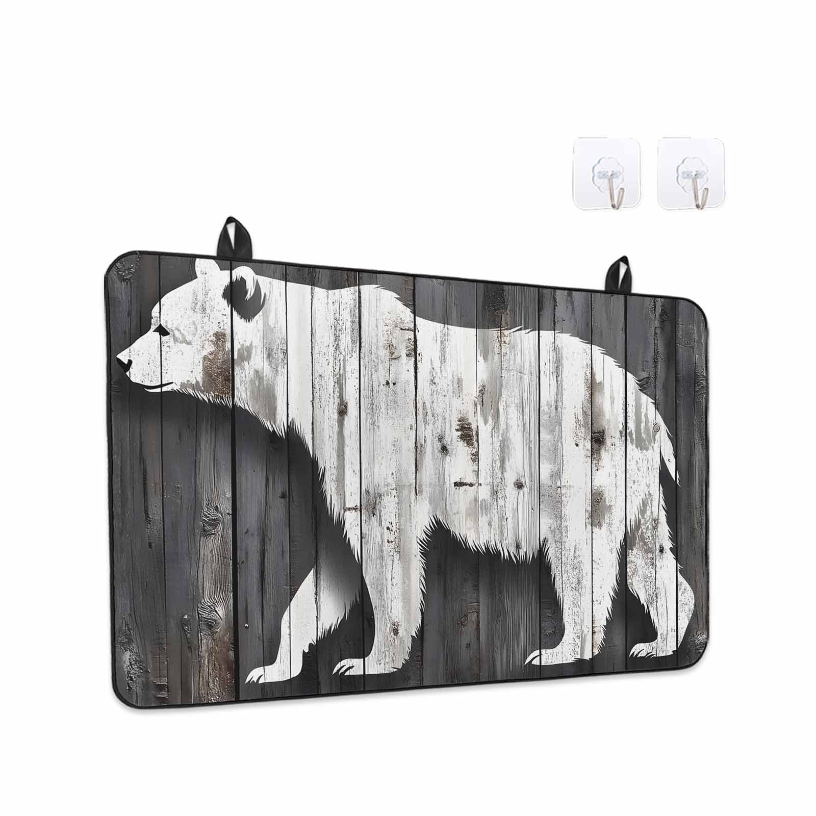 Vintage Bear Stove Top Cover for Electric Stove, Heat-proof & Non Slip Glass Top Stove Cover Protector, Retro Farmhouse Country Wooden Grain Kitchen Flat Cooktop Rubber Mat 24x21 Inches