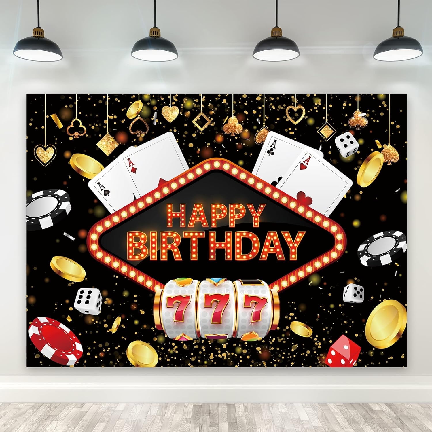 8x6 Ft Casino Birthday Backdrop - Las Vegas Theme With Dice, Poker Chips, Balloons For Photo Booth