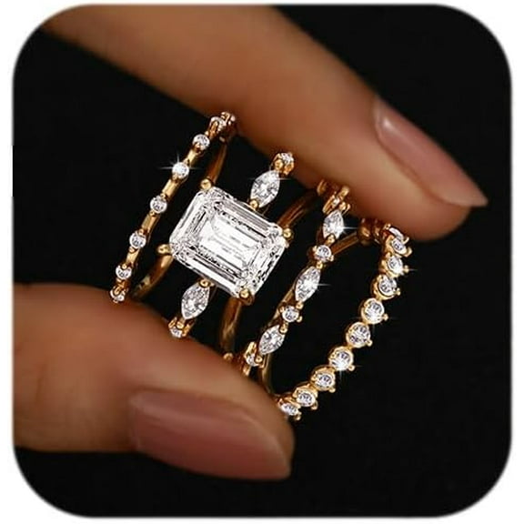 Gold plated Rings for Women Non Tarnish, Dainty 14K Gold Plated Stackable Cubic Zirconia Knuckle Ring Set, Trendy Statement Promise Wedding Bands Stacking Engagement Rings Size 6 7 8 9 10