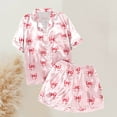thumbnail image 5 of Yuncity Cute Easter Pajamas For Women Silk Satin Heart Shaped Rabbit Short Sleeve Button Down Shirt Shorts Pjs Loungewear Sleepwear Light Pink L, 5 of 5