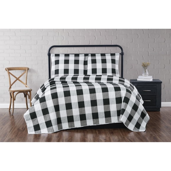 TRULY SOFT Everyday Buffalo Plaid Black King XL Quilt Set