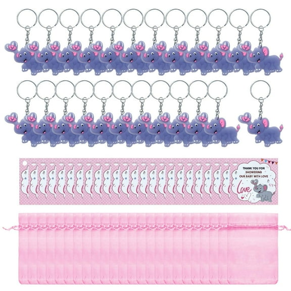 lanema 24Pcs Elephant Keychain with Giftbag Baby Shower Decors Guest Souvenir