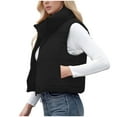 thumbnail image 5 of Women's Winter Cropped Puffer Vests Lightweight Sleeveless Warm Outerwear Padded Gilet Jackets with Pocket New Black S, 5 of 8