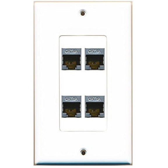 RiteAV - (1 Gang Decorative 4 Port Cat6a Ethernet Wall Plate White