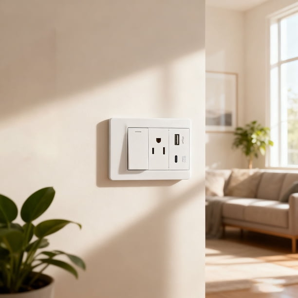 Toma USB Con Puerto Tipo C, 15 A, Carga Rápida De 10 W Con Interruptor De Control único, Paquete De 2 Para Instalación En Pared De Oficina En Casa