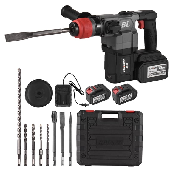 NANWEI NANWE 21V Lithium Hammer Drill Kit - Includes 6.0AH Battery, Charger, Chisels & Drill Bits - US/EU Plug Options Available - Powerful 820W with High Impact Frequency
